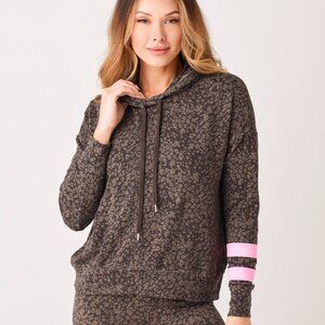 SUNDRY  Neon Pink Stripes Leopard Print Hoodie - Size 2 NWT